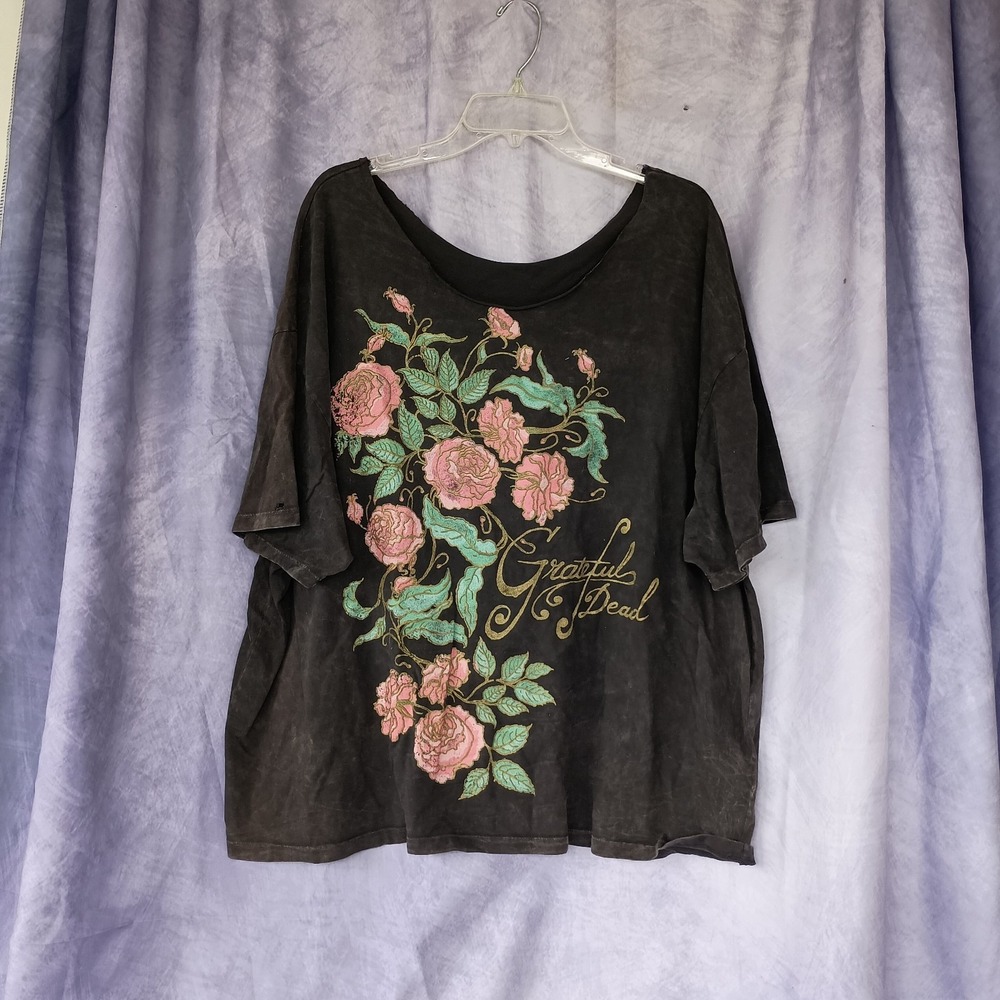 Daydreamer Grateful Dead Rose Graphic Oversized Tee One Size Acid Wash